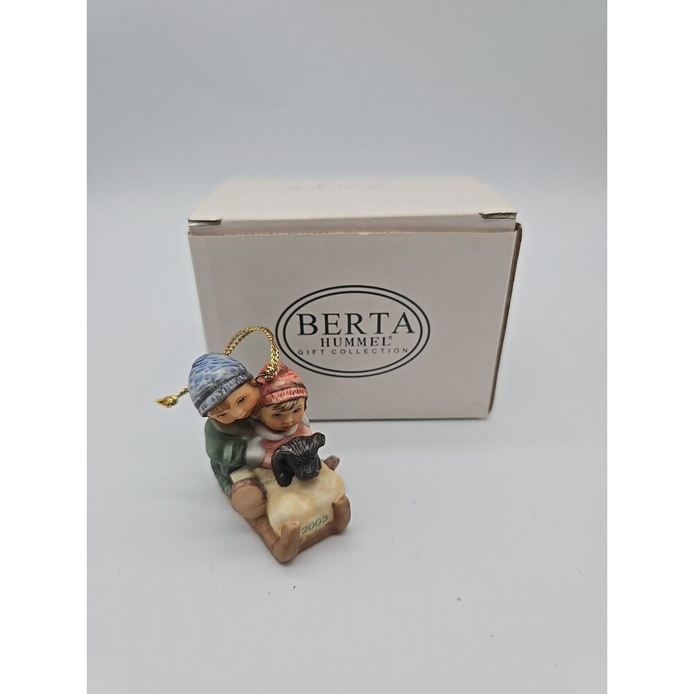 Collectible Goebel Hummel Ornament "Away We Go" 2003 w/Box Kids & Dog on Sled